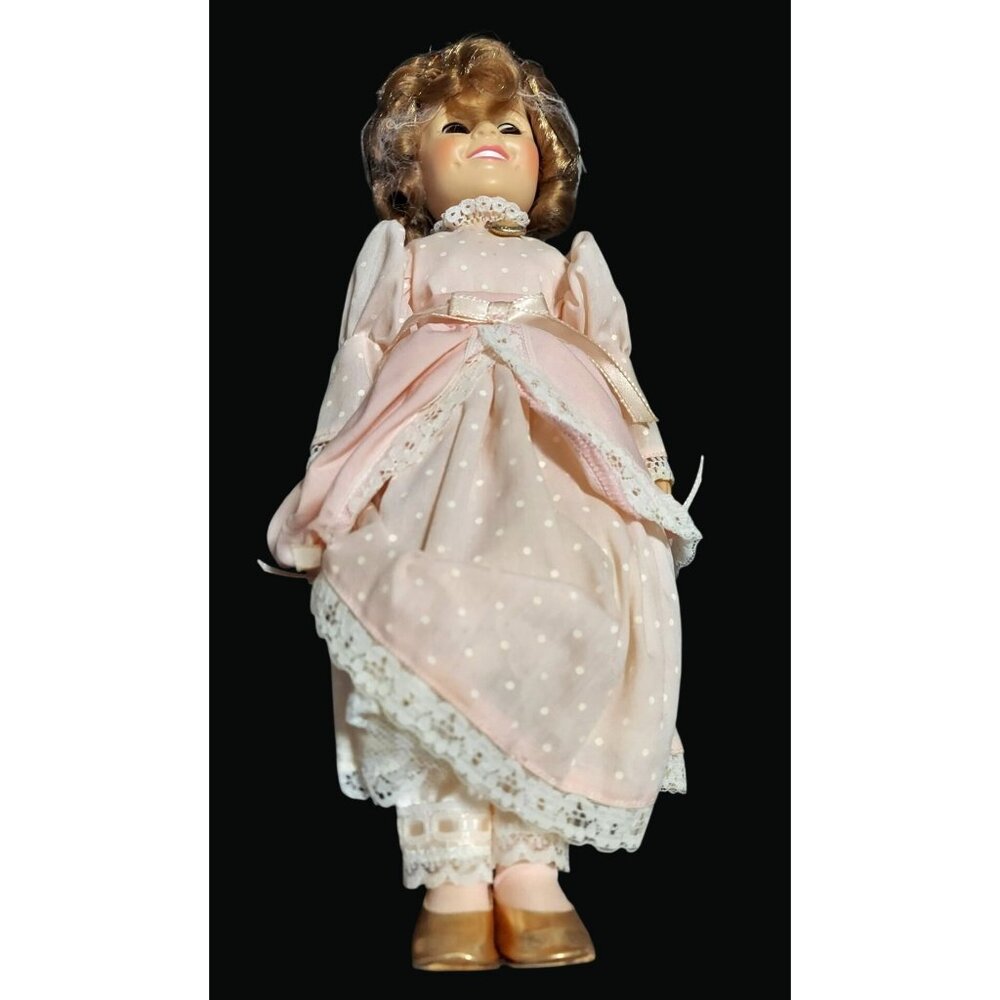 Vintage Shirley Temple Porcelain Doll In Pink Dress With Lace Trim U01 U